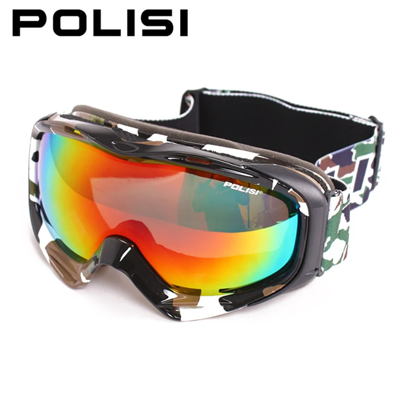 POLISI профессиональные лыжные очки, поляризационные двухслойные линзы, анти-туман, большие сферические лыжные очки, мужские и женские очки для сноуборда - Цвет: Camouflage