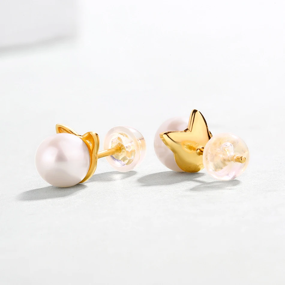 ALLNOEL Real pearl Stud Earrings For Women Solid 14K Gold Plated 925 Sterling Silver Gemstone Jewelry Cat Stud Earrings New Gift (4)