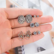 Vintage Tiny Hand Flower Carved Hollow Out Crystal Stud Earrings Women Antique Silver Earring Set oorbellen boucle d'oreille Vintage Tiny Hand Flower Carved Hollow Out Crystal Stud Earrings Women Antique Silver Earring Set oorbellen boucle d'oreille
