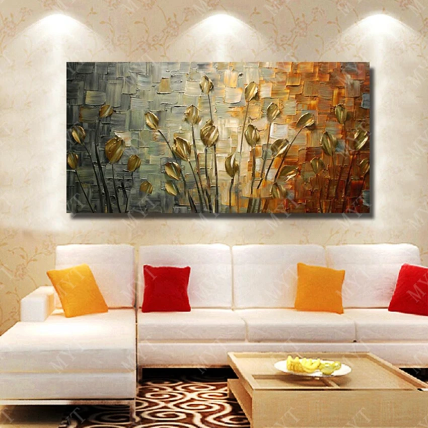 Palettenmesser Baum Wanddekoration groß Ölgemälde auf Leinwand Gold Blume strukturiert Ölgemälde Handbemalt abstrakte Kunst Kein Rahmen