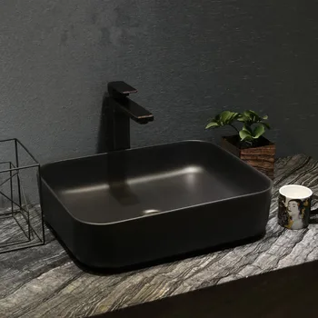 

Europe Style Handmade Countertop Basin Bathroom Sink Ceramic wash basin porcelain bowl top sinks rectangular black
