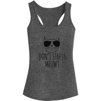 

Womens Don't Stress Meowt Cat Funny Fitness Workout Racerback Tank Tops