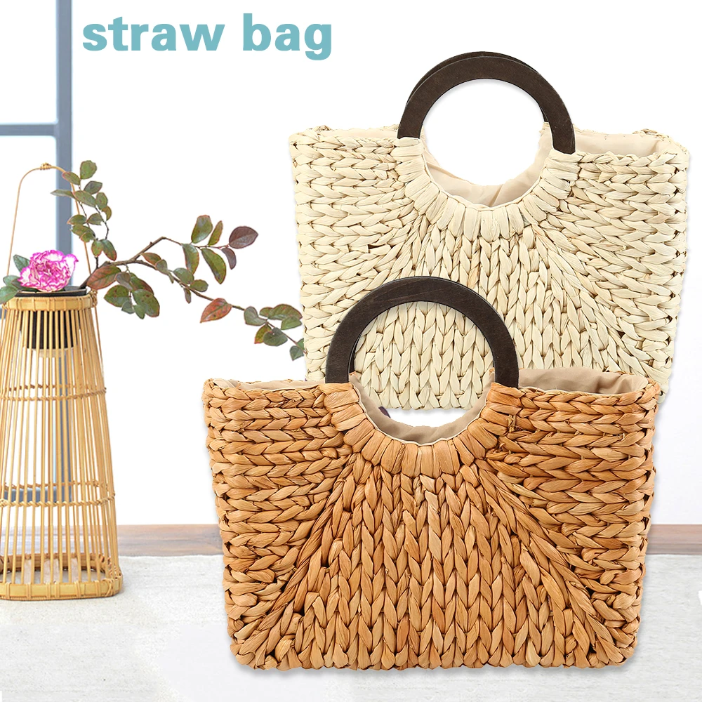 

Women Vintage Rattan Handbag Female Bohemian Summer Beach Straw Bags Lady Simple Weave Bag Handmade Casual Large Tote