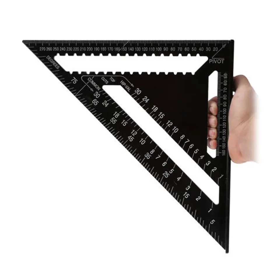 

7 Inch Aluminum Alloy Triangle Ruler Measuring Tool Black 90 Degree Square Ruler Triangular Protractor Carpenter Woodworking