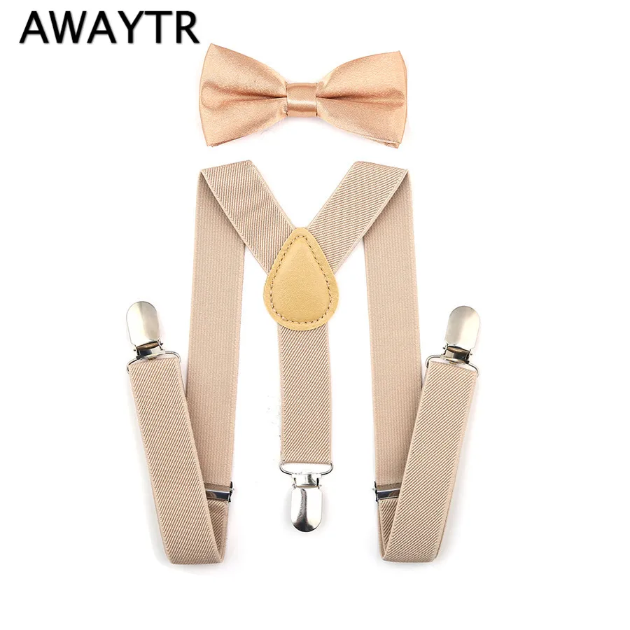 Бренд AWAYTR, очень эластичный однотонный Детские подтяжки для маленьких мальчиков и девочек, подтяжки цвета хаки, комплект детской одежды, аксессуары, галстук-бабочка