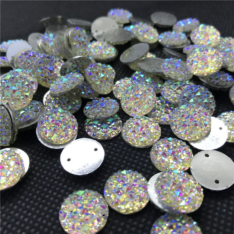 

TopStone Round Sew On Stone 10 12 14 16 mm Sewing AB Crystal Resin Rhinestone 2holes