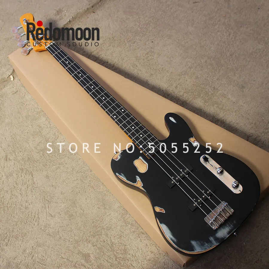 Заводская 4 струны TELE bass ebony гриф электрическая бас гитара с ретро краской музыкальный инструмент магазин