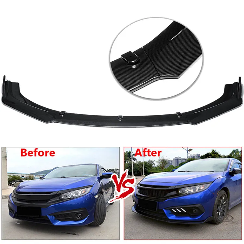 3pcs Carbon Fiber Front Bumper Lip Body Kit Spoiler For 16+ Honda for Civic Sedan 4Dr | Автомобили и мотоциклы