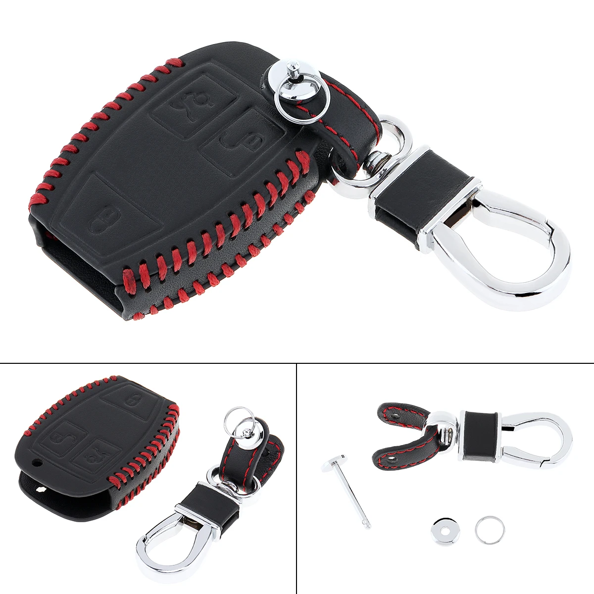 

Hand Sewed Leather Car Key Cover Protector Holder with Hanging Buckle for Mercedes Benz W203 W210 W211 W124 W202 W204 W205 AMG