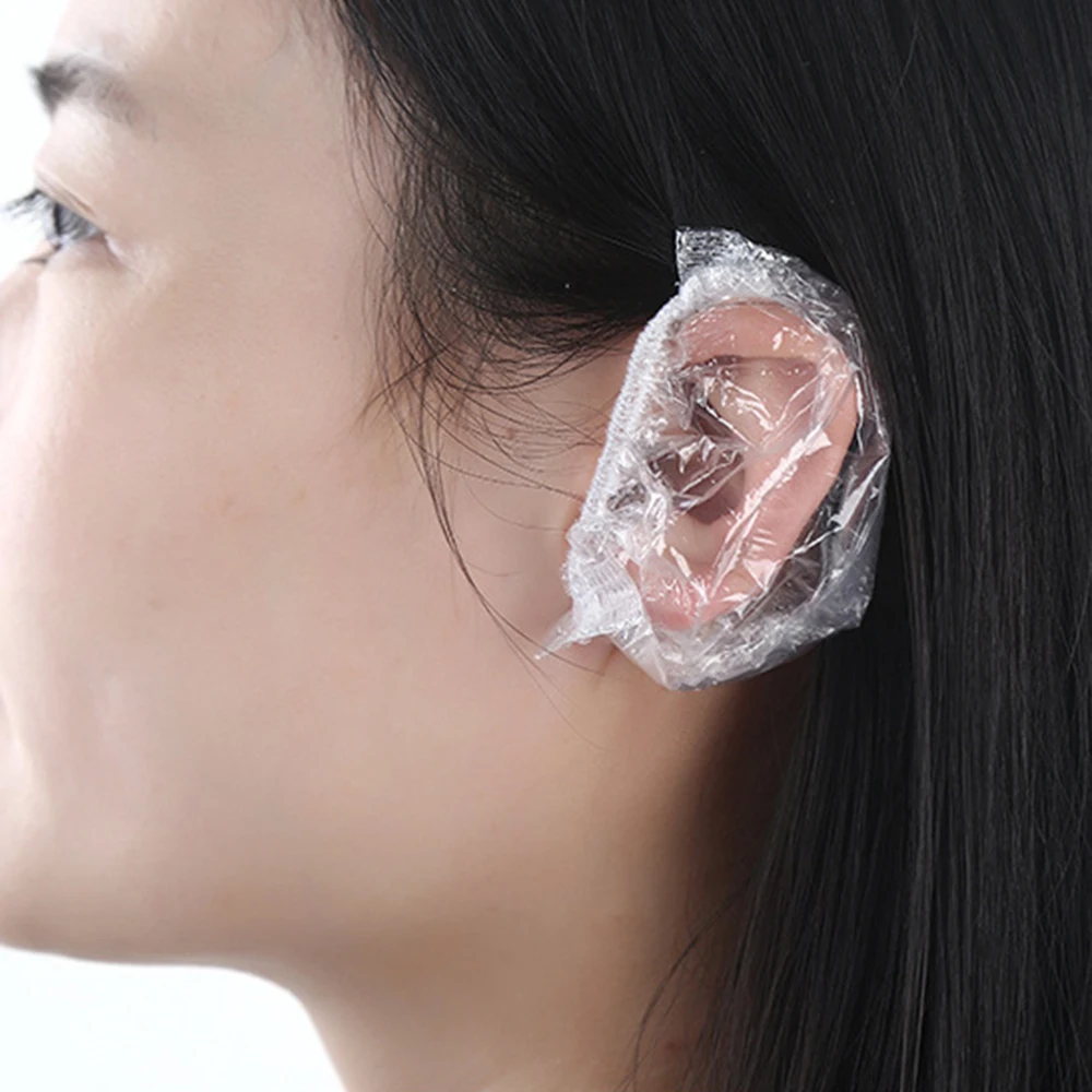 100pcs New Disposable Polyethylene Ear Covers Shield Protect Tint Clip