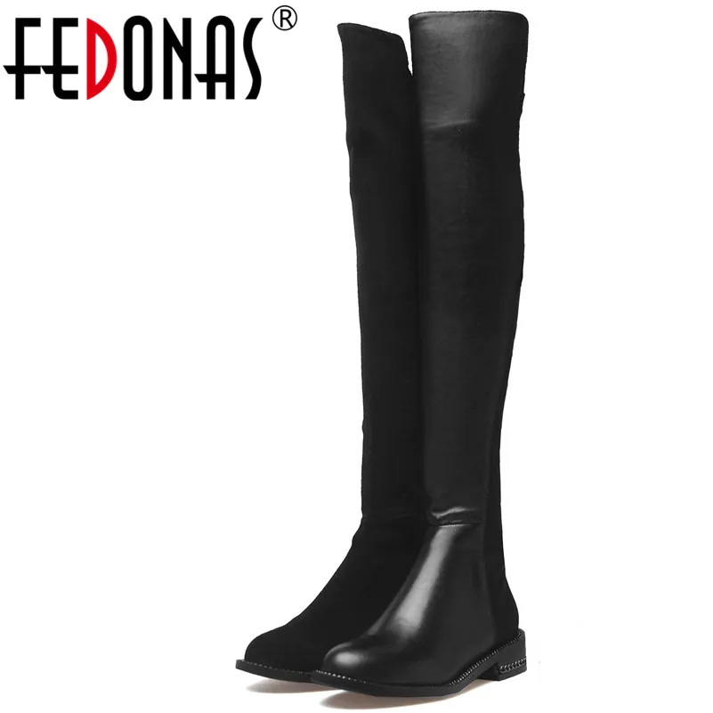 

FEDONAS Fashion Women Over The Knee Boots Autumn Winter Warm Genuine Leather Square Heels Shoes Woman Night Club Sexy High Boots