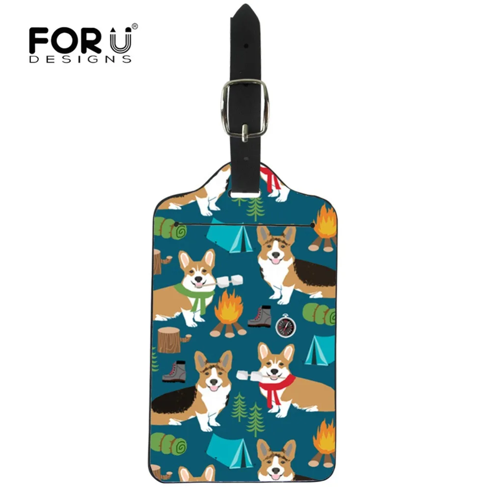 

FORUDESIGNS Cartoon Corgis Printing Luggage Tags Identifier Label ID Address Holder Protection Suitcase Tags Travel Accessories