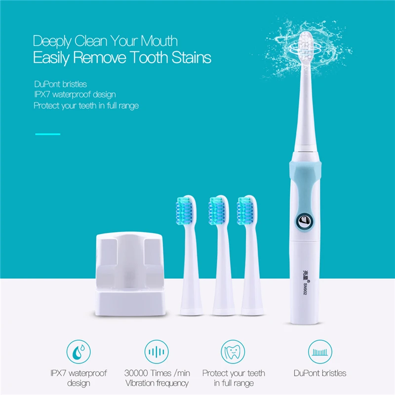 

LANSUNG Wireless Inductive Rechargeable Toothbrush Sonic Electric Tooth brush Teeth whitening 4 Brush Heads Children Adult S34