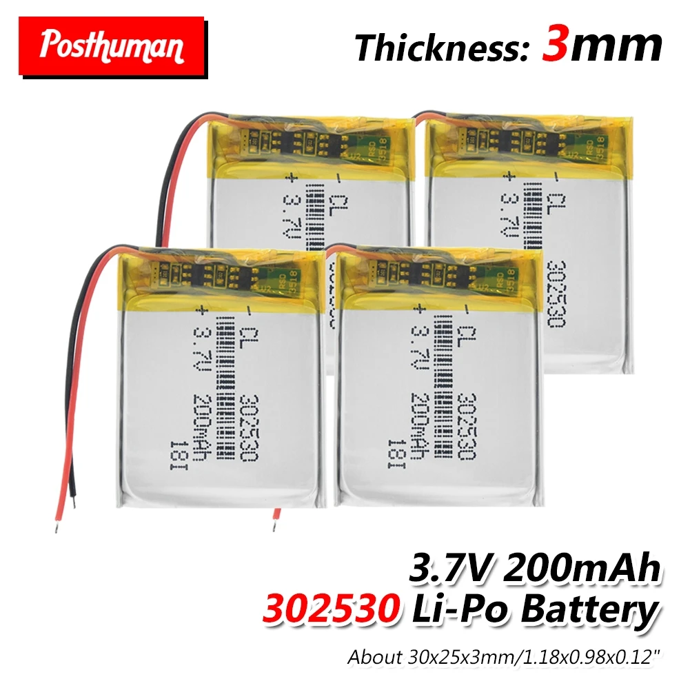 

Rechargeable 3.7V 200mAh Li-Po Battery 302530 Lithium Polymer Li-Po li ion Battery Lipo cells For MP3 MP4 DVD PDA MID Camera