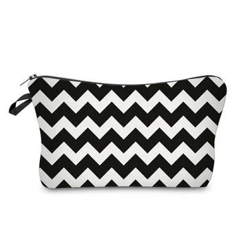 

New Fashion Women Splice Color Wavy Striped Printing Cosmetics Bags Zipped Lady Travel Organizer Pouch Storage Makeup Bag Poular