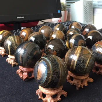 

2018 Christmas Decoration for Home Natural Tiger eyes Sphere 50mm High Quality Crystal Ball with Base Healing feng shui gift