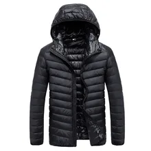 Легкая мужская куртка-пуховик на утином пуху, повседневная, с капюшоном, с воротником, приталенная, M-XXXL, теплая, ветровка, пуховик, однотонное пальто для мужчин