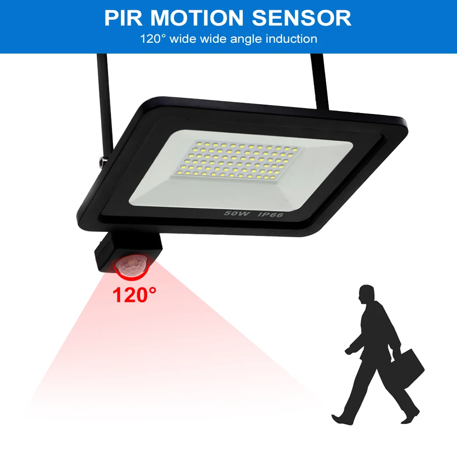 IP66 водонепроницаемый прожектор датчик движения 10 Вт 20 Вт 30 Вт 50 Вт Led 220 в 230 В прожектор отражатель лампа для уличного освещения