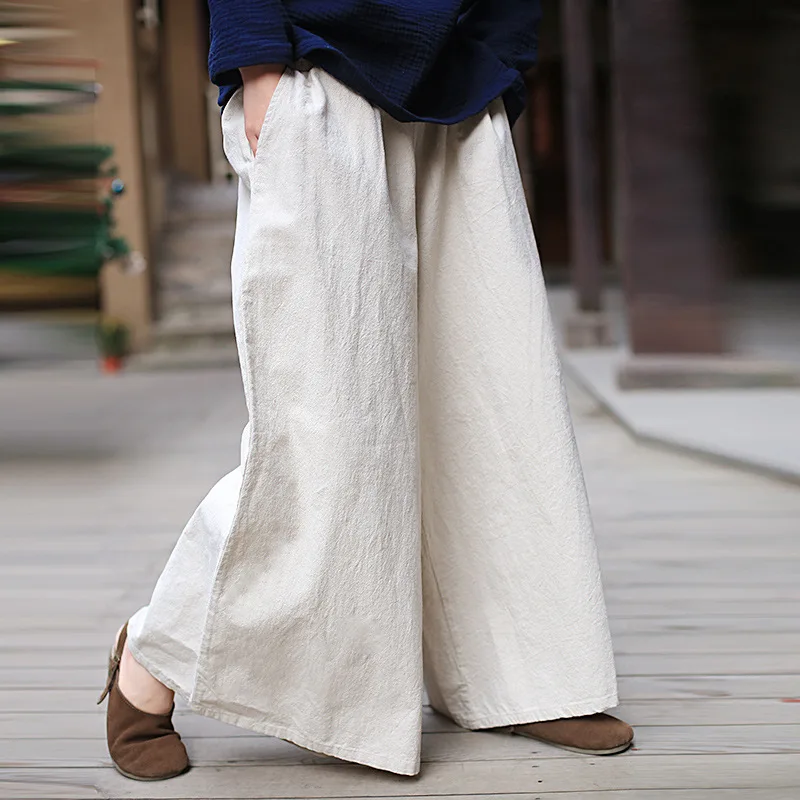 Cotton Linen Wide leg Pants Women 