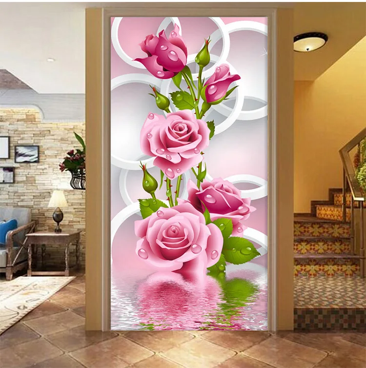 

30X56CM Rose Diamond Painting Cross Stitch Pink Rose With Water Drops Pattern Mosaic Pasted Rhinestone Embroidery 88 WXV