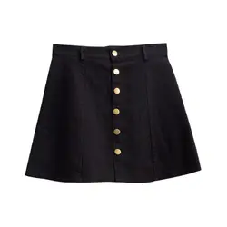 Высокая Талия Джинсовая мини-юбка однотонная трапециевидная однобортная юбка для женщин Винтаж Лето юбки большого размера Saia джинсы Feminino