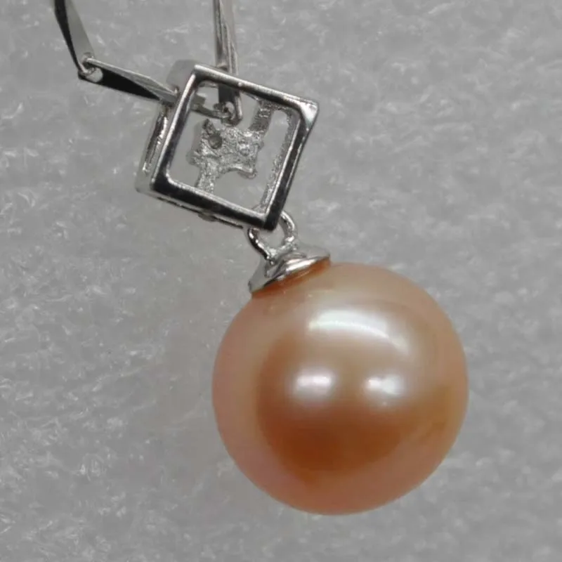 

Stunning 10mm pink real pearl sterling silver pendant Free chain necklace