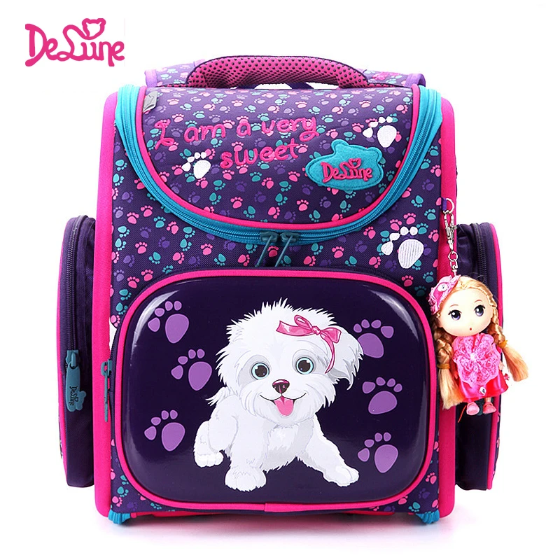

Delune Famous Brand Children Primary School Bag Waterproof Orthopedic Backpack for Girls Dog Pattern Mochila Infantil Escolar1-3