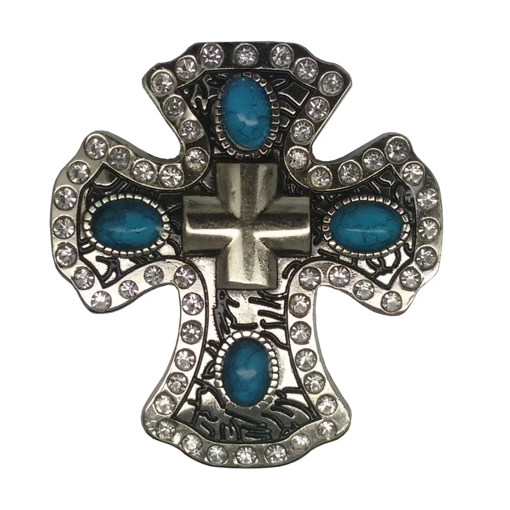 Western Rhinestone Cross Leathercraft Concho for Belt Zinc Alloy Crystal Concho With Rivets Fashion Accessories Wholesale Price 2 pcs retractable keychain rhinestone badge reel surface zinc alloy office id cards clip buckle nurse ring accessories for desk