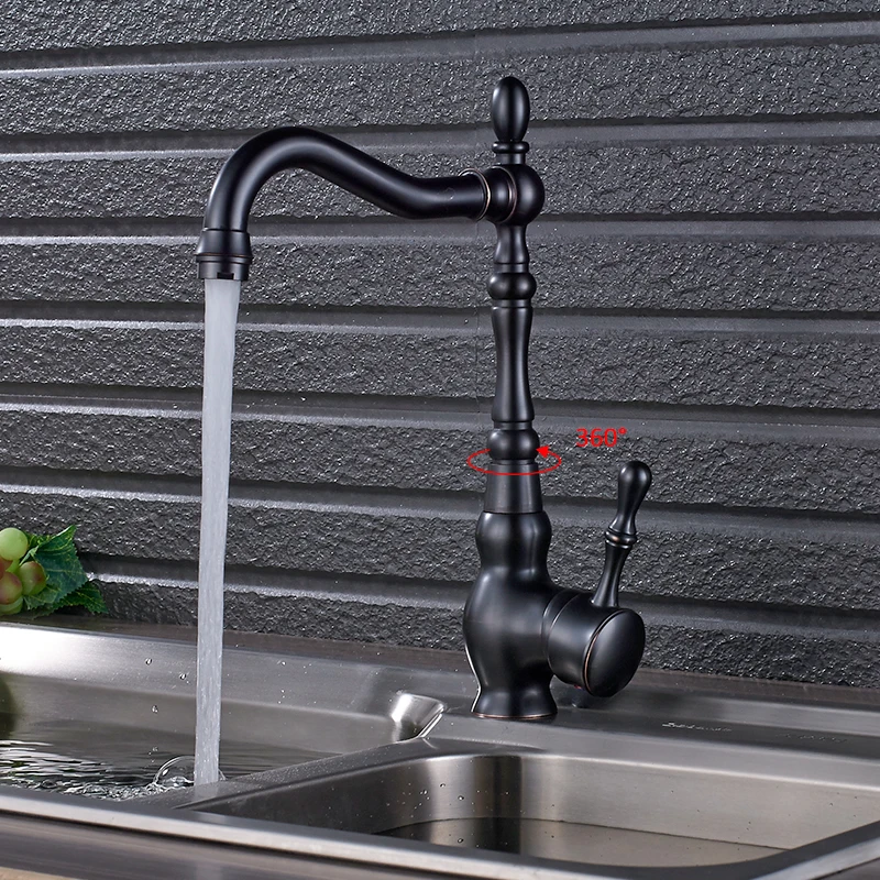  Quyanre Bronze Black Basin Faucet Single Handle Mixer Tap Hot Cold Water Kitchen Mixer 360 Rotation - 32979405920