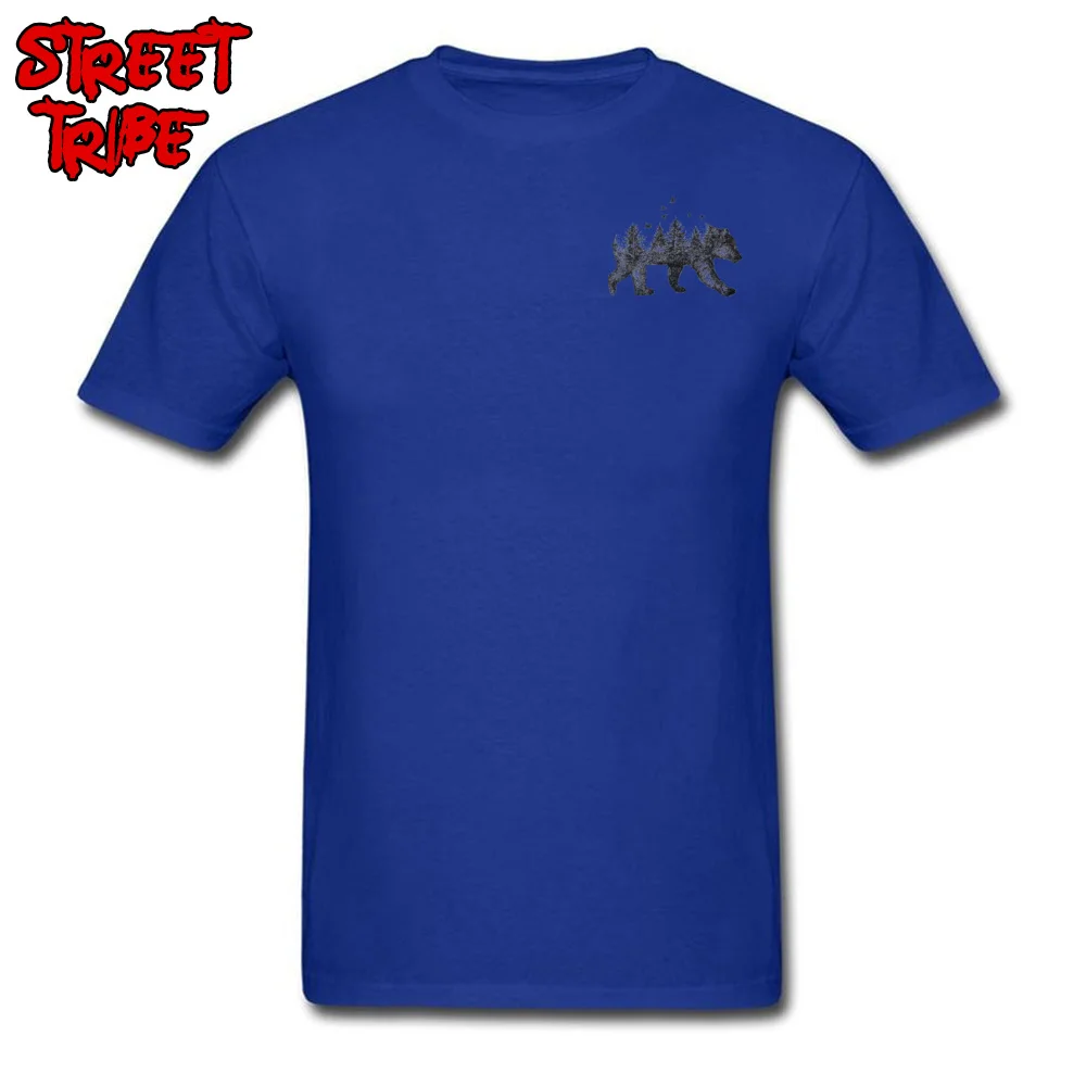 Хлопковая Футболка мужская бежевая футболка винтажные футболки топы с медведем и лесом художественный дизайн Модная одежда размера плюс футболки с коротким рукавом - Цвет: Chest Print Blue