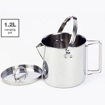 

1.2L Portable Outdoor Stainless Steel Kettles Boil Water Hanging Pot Hot Soup Coffee Tableware For Mountaineering Camping 0.2