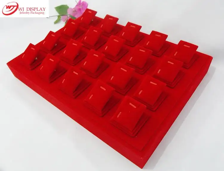 

Higher Portable Red Velvet/Wooden Jewelry Display Stand Tray Holder Earrings Pendant Gold Jewellery Organizer With 20 Sheets