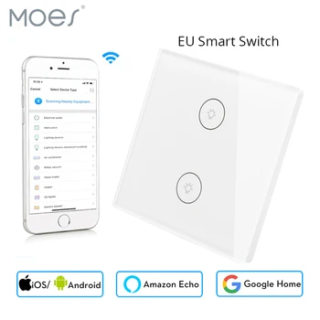 

Mini Wifi Smart Wall Switch EU Glass Panel 2 Gang Mobile APP Remote Control Works with Amazon Alexa Google Home No Hub required