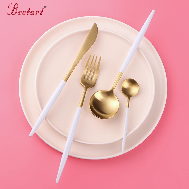 24pcs Western Luxury Korean Gold Cutlery Set 18/10 Stainless Steel