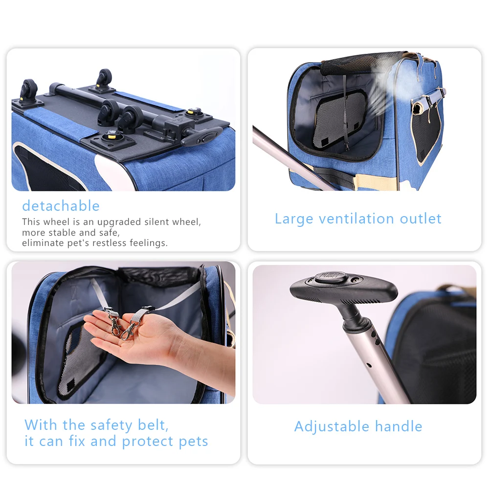 Pet Dog Carrier Bags with Removable Rolling Wheels Dogs Cats Carrier Backpack Breathable Luggage Pets Car Travel Transport Bags