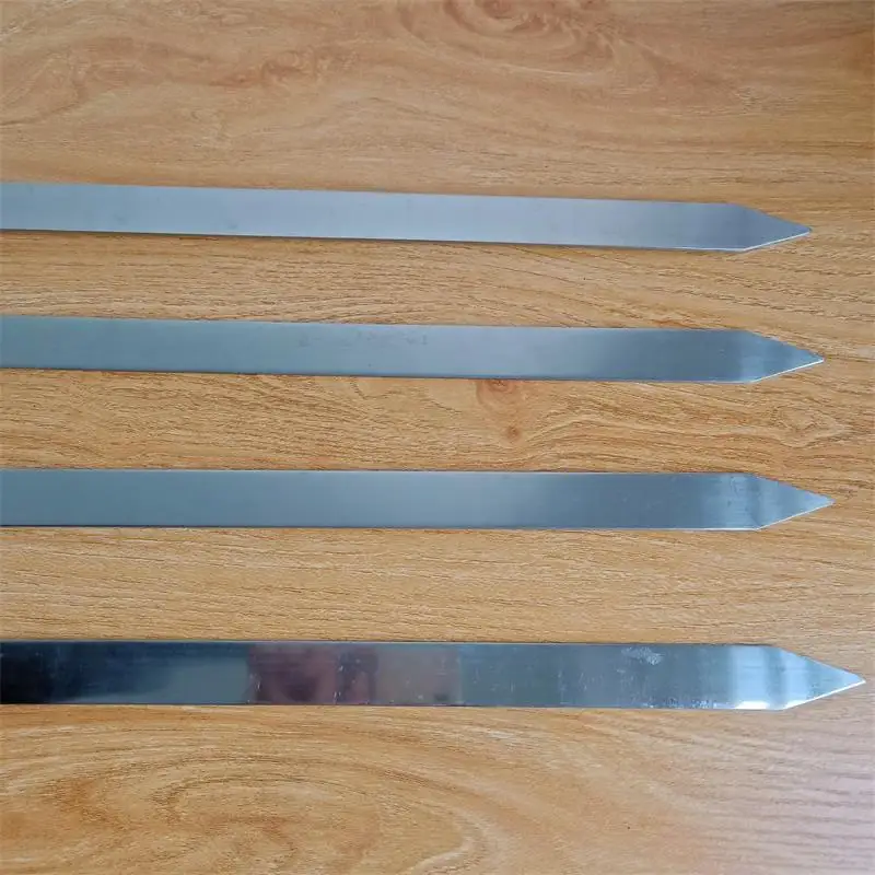 23.5" 60cm Stainless Steel BBQ Skewers Long Handle Barbecue Skewer Kabob Flat Rubber Wood Large Wide Grill Fork Stick 2-6pcs barbecue skewers bbq grilling accessories