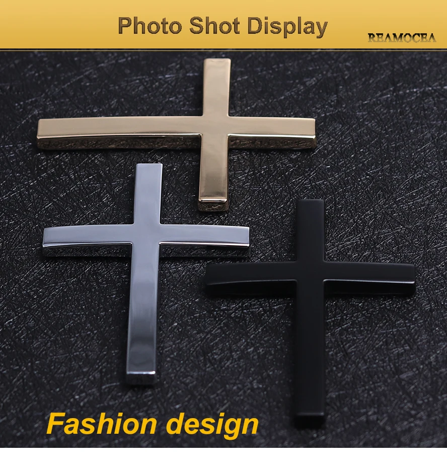 Reamocea Black Gold Car Accessories Emblem Motorcycle Badge Logo Jesus Christian Religious Decals Cross Chrome 3D Metal Sticker (10)