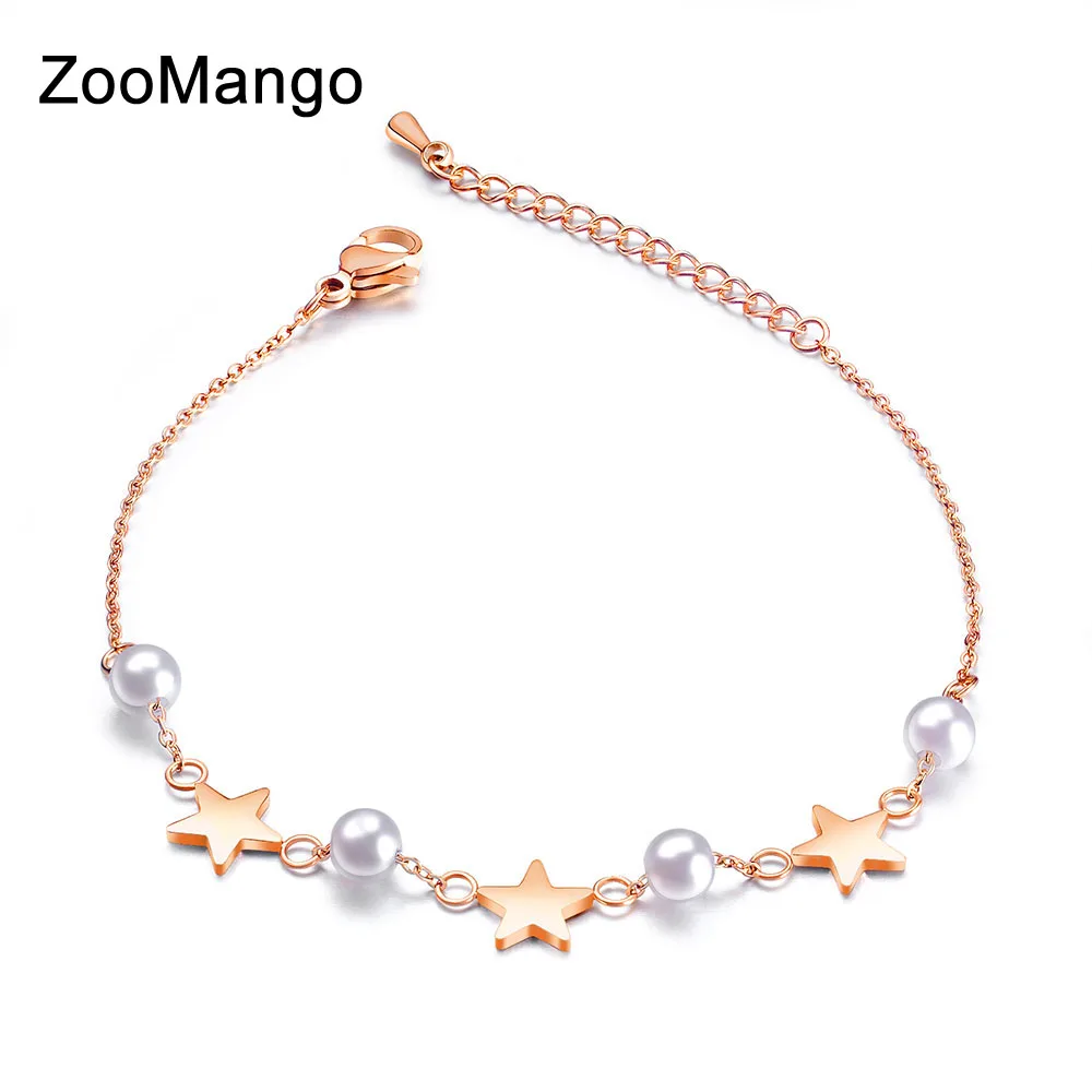 ZooMango Милые Браслеты из искусственного жемчуга, розовое золото, титановая сталь, звезда, цепочка и звено, браслет для женщин, Pulsera ZB18174