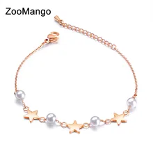 ZooMango Милые Браслеты из искусственного жемчуга, розовое золото, титановая сталь, звезда, цепочка и звено, браслет для женщин, Pulsera ZB18174