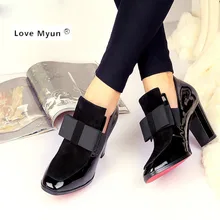 New 100% Red Bottom sole high heels pumps square toe genuine leather shoes women ladies black Sexy chaussure femme176