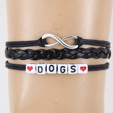 10 шт./лот) любовь Товары для собак Браслеты CCB Бусины ручной работы черные кожаные Обёрточная бумага веревка браслет подарок для животных любителей собак