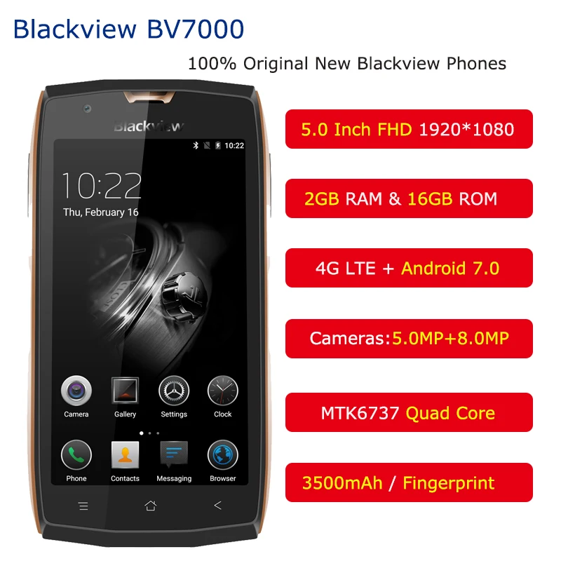  Blackview BV7000 5 Inch Smartphone Touch Celular IP68 Waterproof NFC 1920x1080 2GB RAM 16GB ROM Fin