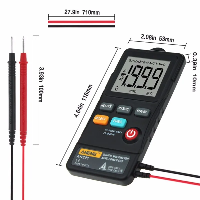 ANENG AN301 NCV ЖК-дисплей Авто-ранжирование портативный цифровой мультиметр AC DC мини Напряжение Амперметр метр тест er с 1 пара тестовый провод