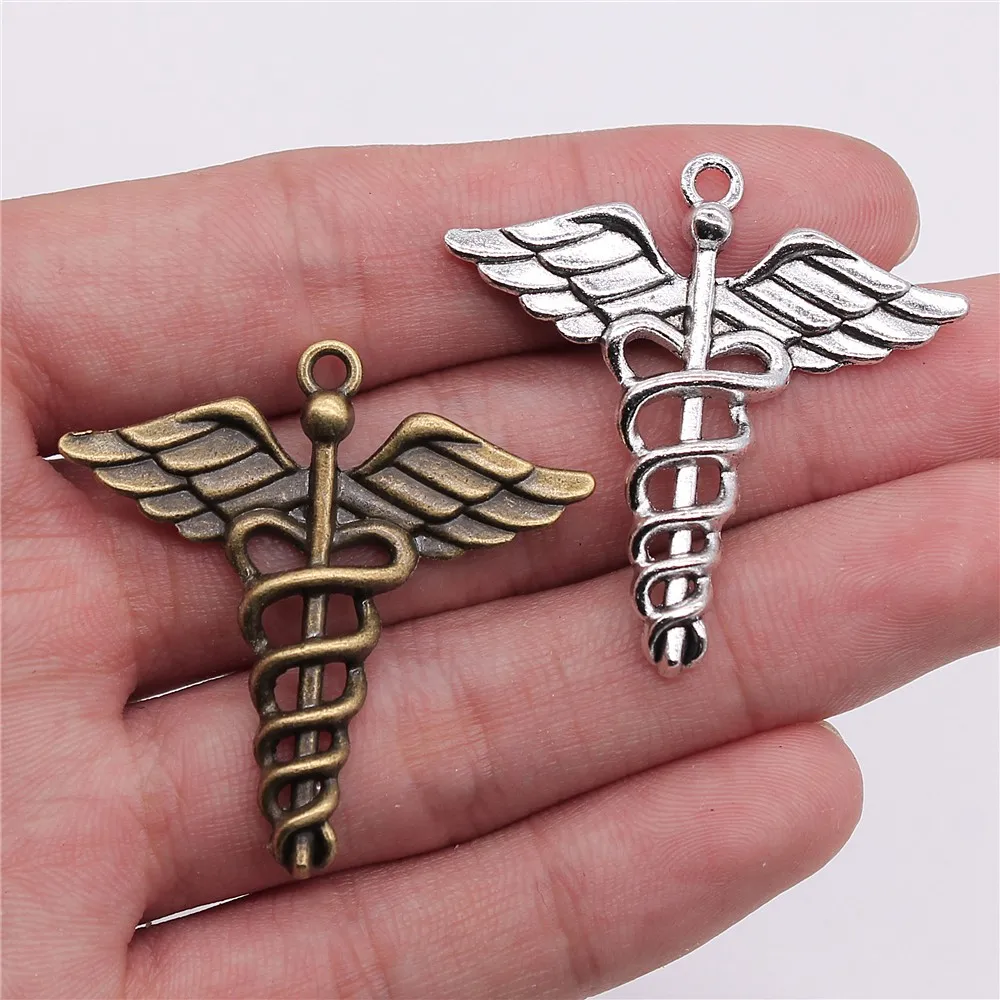 

WYSIWYG 4pcs 40x40mm Pendant Caduceus Medical Symbol Caduceus Medical Charm Antique Silver Caduceus Medical Symbol Charm