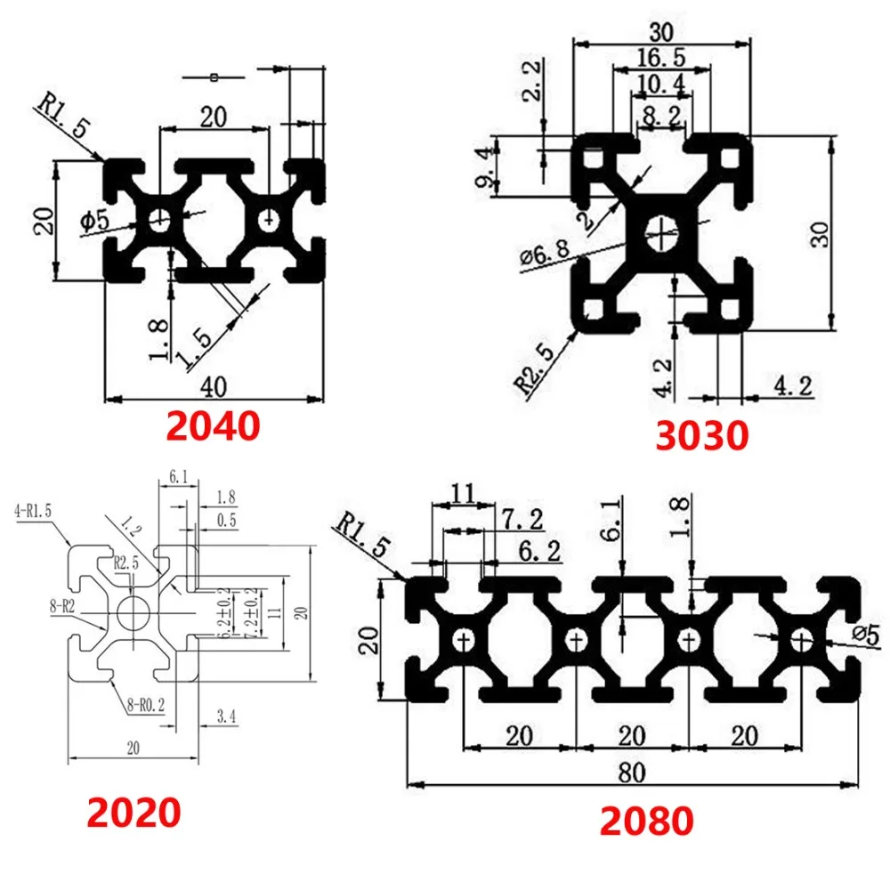 CNC 3d части принтера алюминиевый профиль экструзии 2040 Европейский стандарт анодированный линейный рельс для DIY 3d принтер верстак