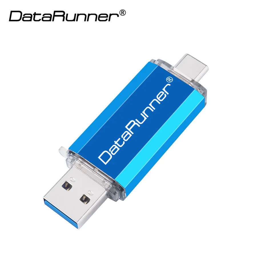 usb флеш-накопитель DataRunner 3,0 type C, 128 ГБ, OTG флеш-накопитель, 32 ГБ, 64 ГБ, 256 ГБ, флешка, 512 ГБ, USB флешка для мобильных устройств type-C/ПК - Цвет: Синий