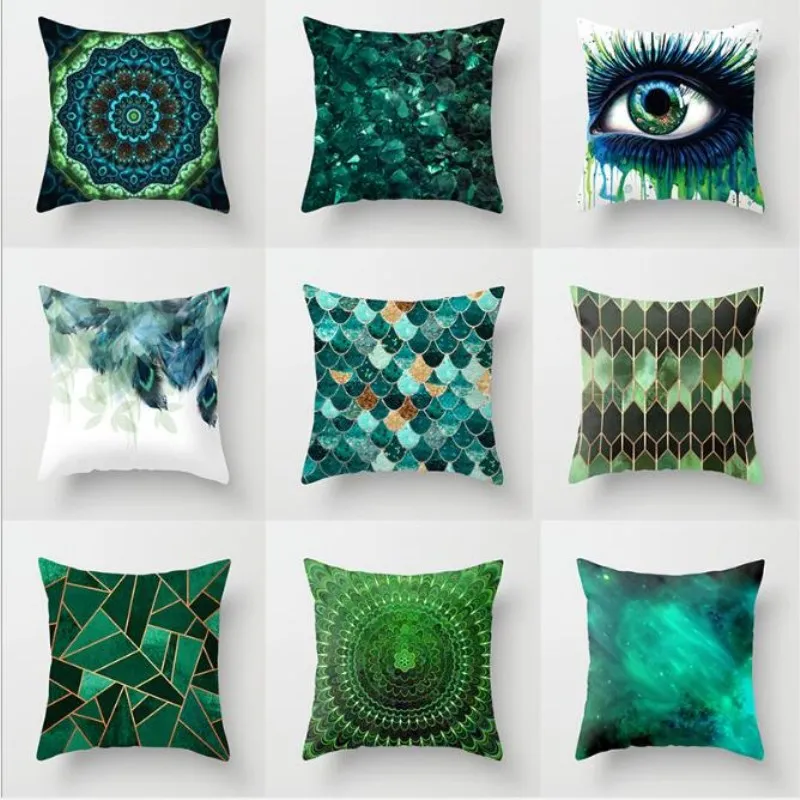 1PCS 45x45CM Green Series Cushion Cover Polyester Peach Skin Geometric Decorative Pillowcase for Sofa Bed Living Room Home Decor | Дом и сад