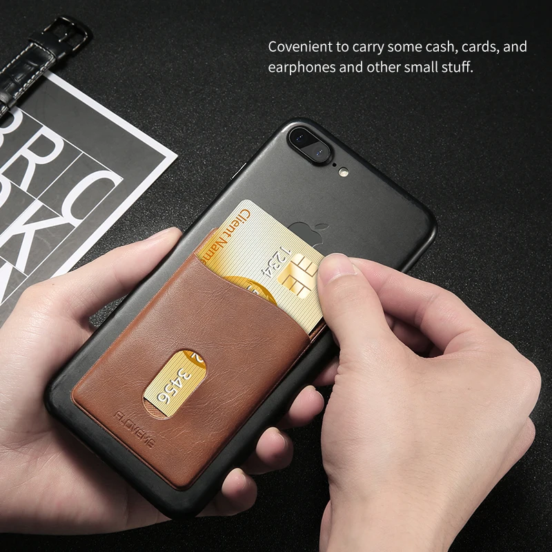 

iSecret Leather 3M Adhesives Card Sticker Pocket Universal Credit Card Wallet Case For iPhone X 8 Samsung Women Men Phone Pouch