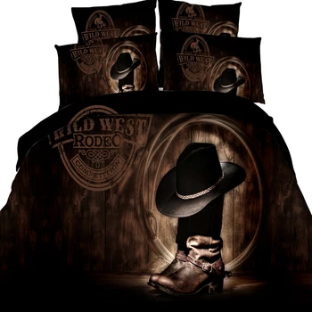

3D Modern Handsome Cowboy on Horse Skull Print Bedding Set Comforter Duvet Cover Boys Bedroom Brown Bedding Package