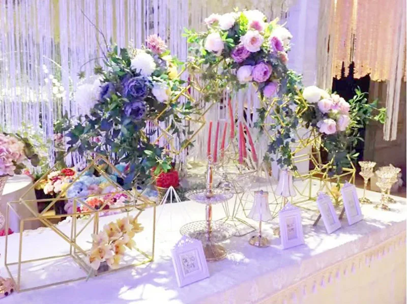 Flone Artificial Creative Hexagonal Wedding Background Layout T Station Road Lead Flowers Props Iron Art Scene Design Decoration (18)
